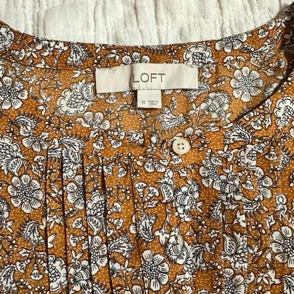 LOFT Gold & White Floral Print Long Sleeve Blouse - Picture 3 of 9